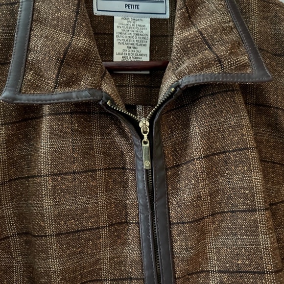 Jessica Howard Jacket Blazer Brown Tweed Plaid Zipped Size 10P - Picture 4 of 12